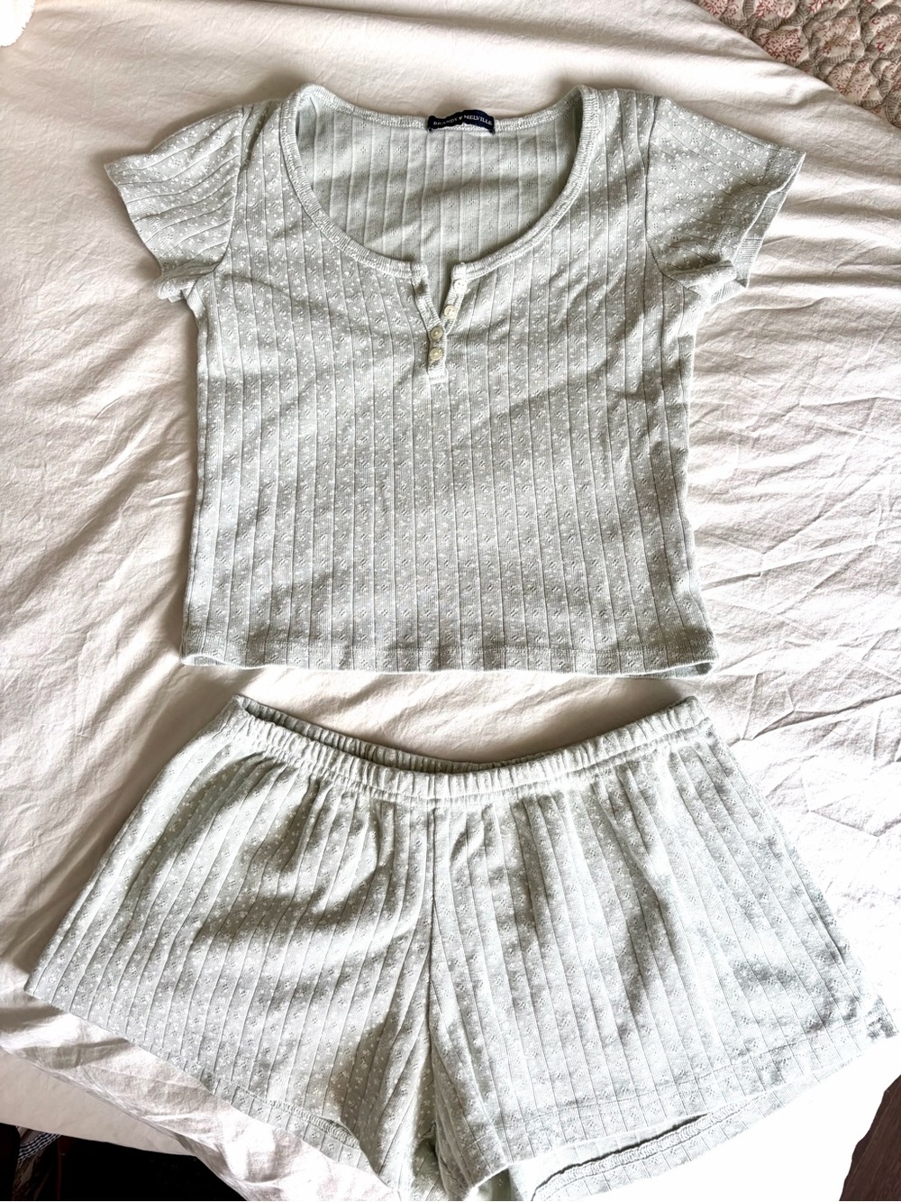 Brandy Melville Light Mint Ribbed Henley Sleep Set